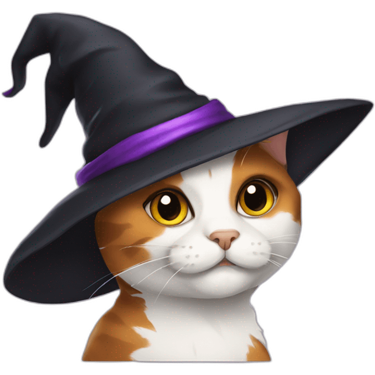 Calico cat with witch hat emoji