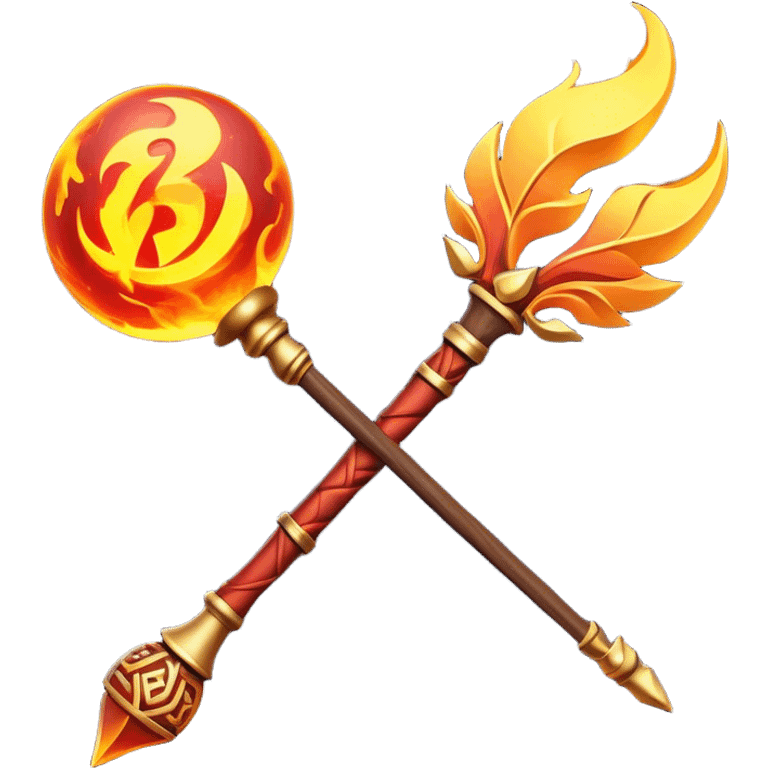 Clash of Clans aesthetic: Cinematic fireball Magic Staff Emoji, rendered in a 3D vector-style similar to standard emojis with minimal shading and bold, simplified shapes. A compact, isometric enchanted staff with intricate runic carvings and a glowing orb at its tip, softly glowing with a mystical arcane charm. Simplified yet unmistakably iconic, highly detailed and consistent, glowing with a soft radiant glow and high shine. Stylized with a touch of legendary sorcery and a soft glowing outline, capturing the essence of a powerful magic staff with a friendly, playful vibe! emoji