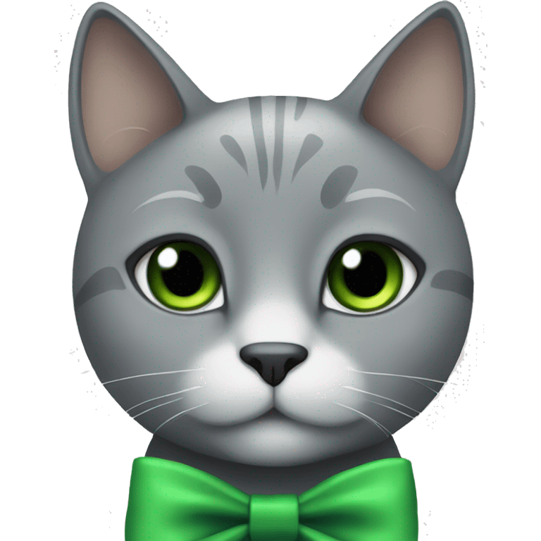 Grey cat with green bow emoji