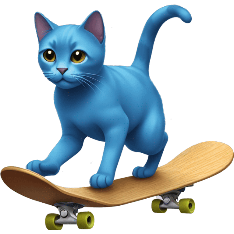 Blue Russian cat skateboarding  emoji