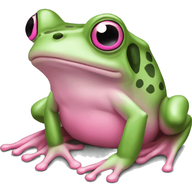 Sage green frog with a pink bow on its head emoji