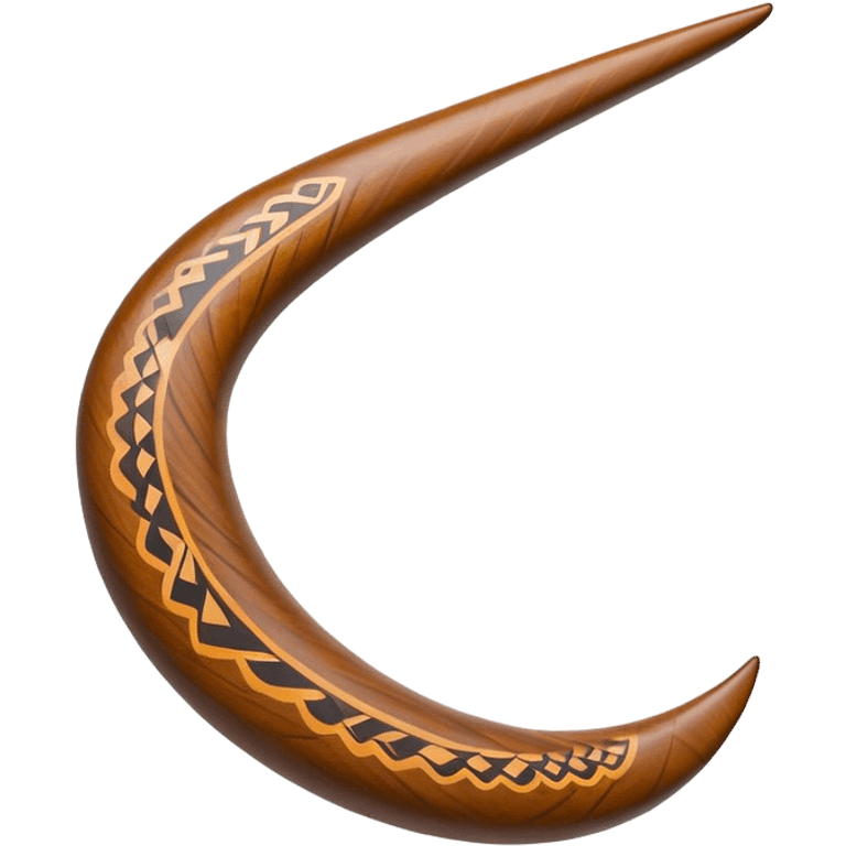 Cinematic Realistic Boomerang Emoji, depicted as a sleek, curved traditional Aboriginal tool rendered with detailed textures and a dynamic sense of motion, symbolizing cultural significance and natural craftsmanship under warm earthy lighting. emoji