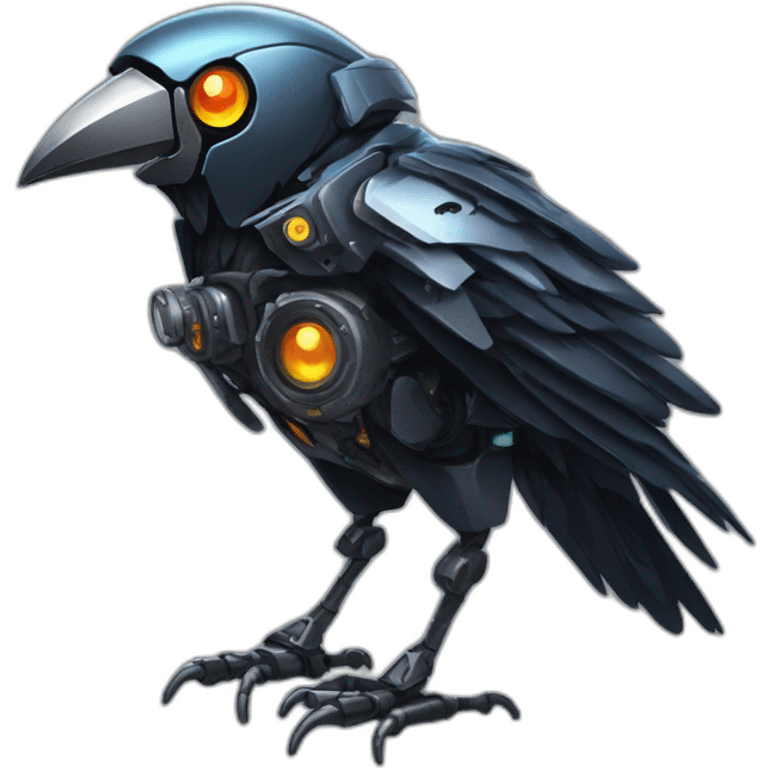 cyber cornix crow as half robot emoji