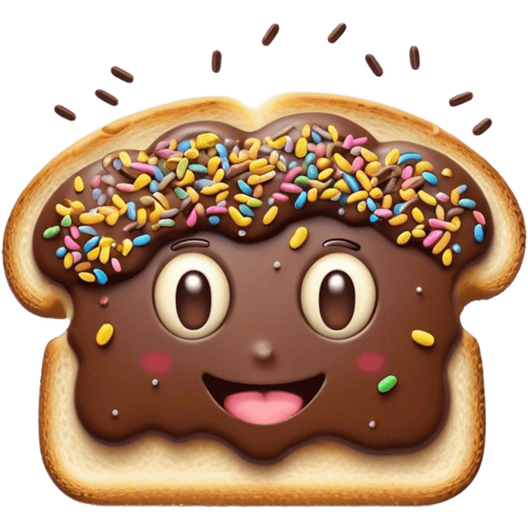 Cinematic Realistic Hagelslag Treat Emoji, depicted as crunchy chocolate sprinkles on buttered bread rendered with vivid textures and playful, inviting lighting. emoji