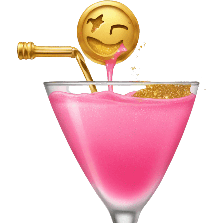 pink cocktail pouring with gold flakes emoji