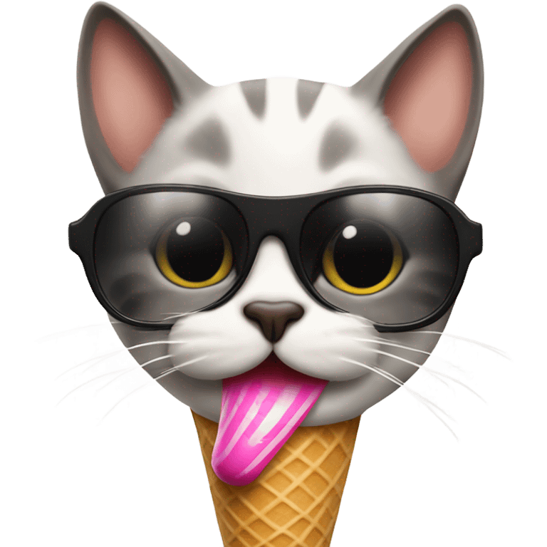 Cat with sunglasses eating ice cream emoji