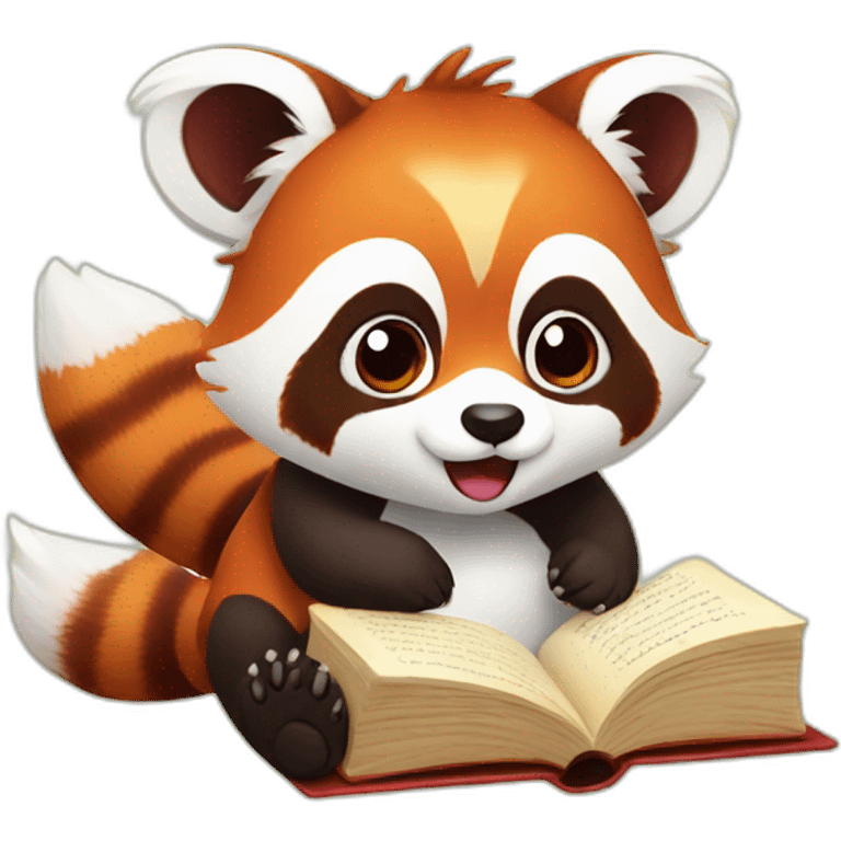 A cute red panda reading a book emoji