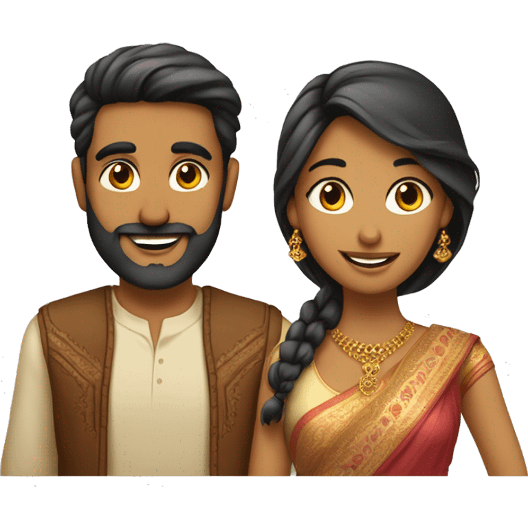 Indian couple - male has a beard, fair complexion, pretty smile ; female has gorgeous sharp features  emoji