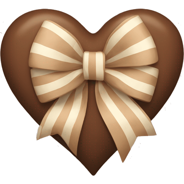 brown pastel heart with a beige striped bow emoji