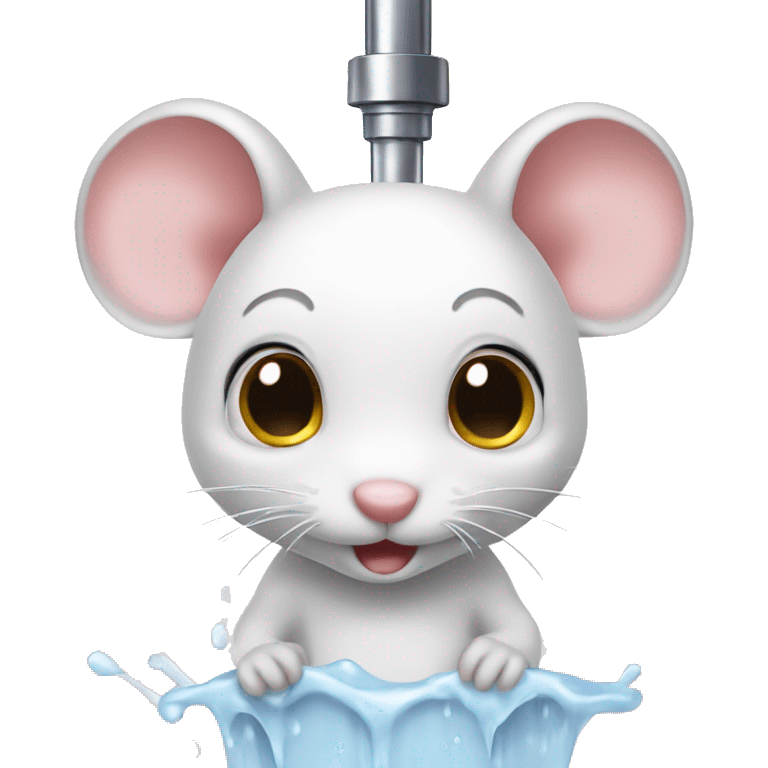 Cute white mouse in shower emoji