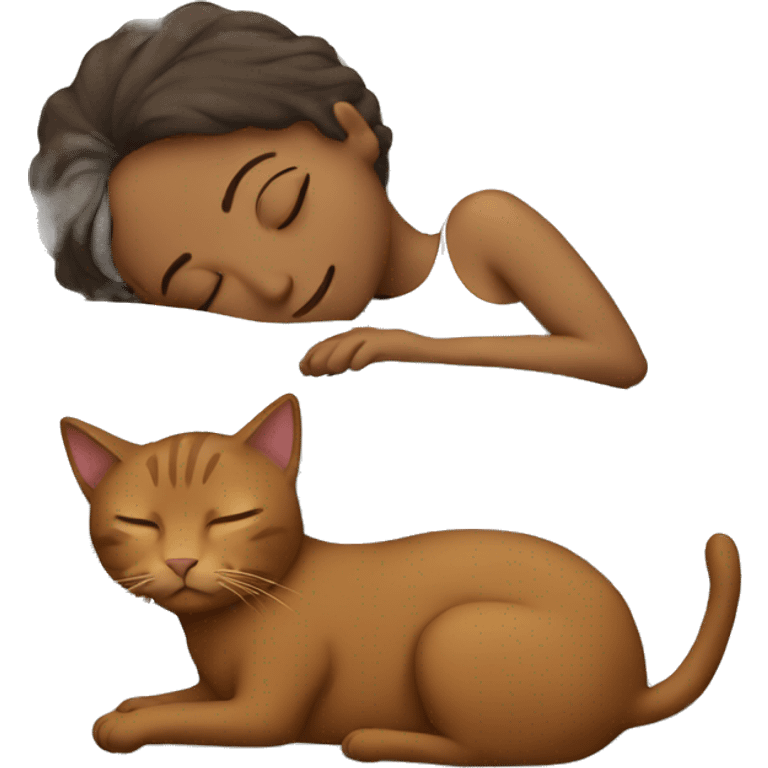 A couple sleeping with a brown cat  emoji