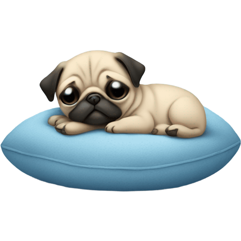 Baby pug sleeping on a blue cushion  emoji