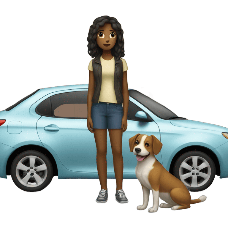 girl with dog and car emoji