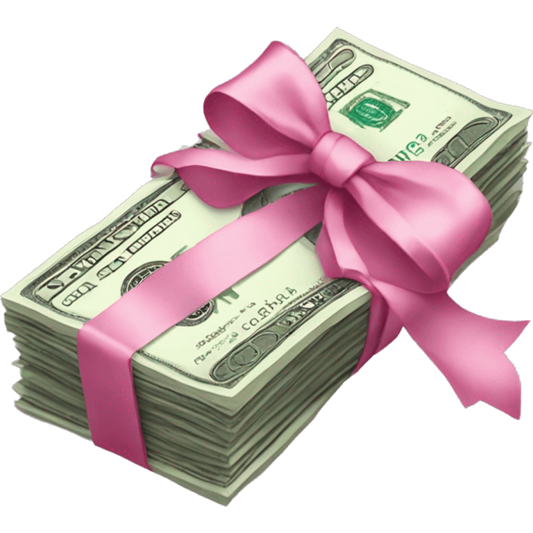 an aesthetic bundle of dollars tied with a pink ribbon and bow emoji