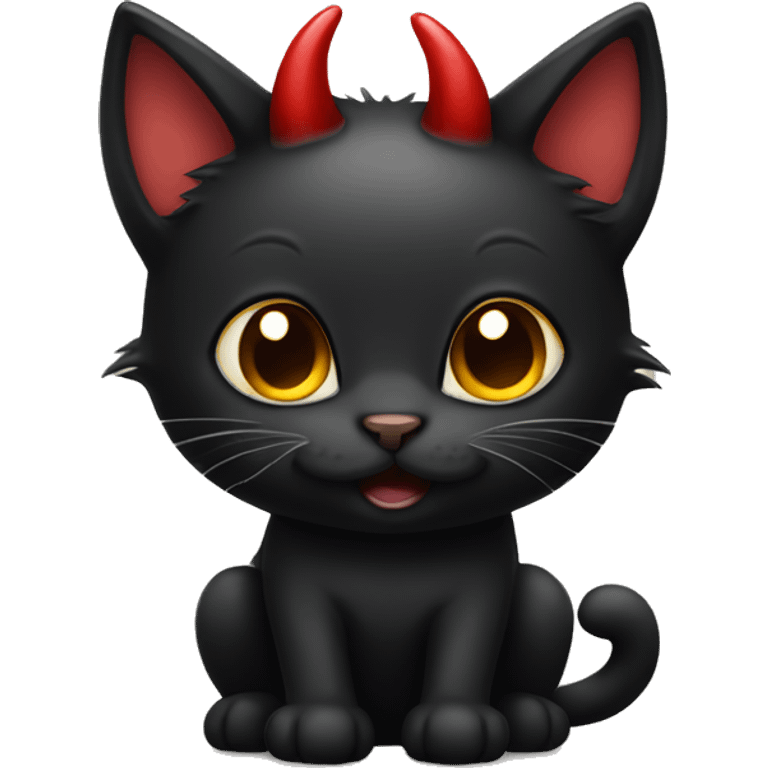 black kitten with devil horns emoji