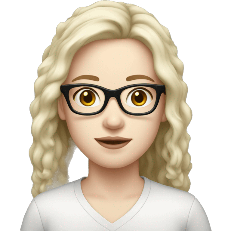 Pale skin, mid hair, girl, thick black frame glasses emoji