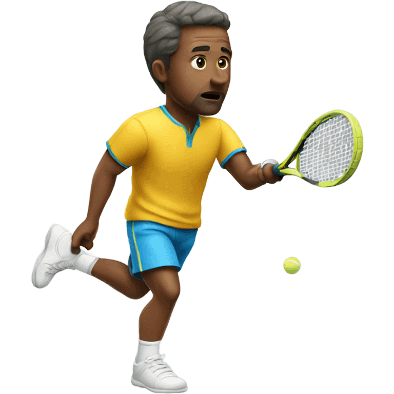 A man playing tennis while super focused emoji