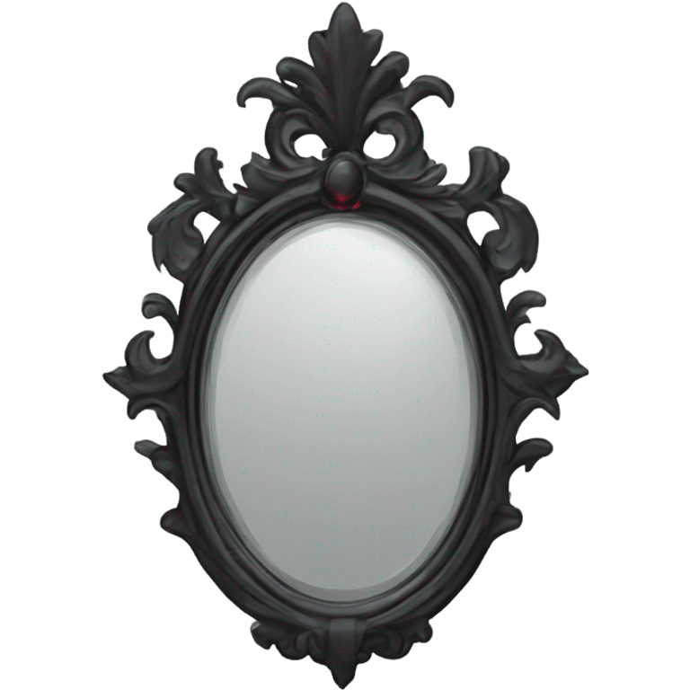 "A Victorian-era Gothic mirror with a black frame, gray-tinted glass, and a red ruby accent."
 emoji