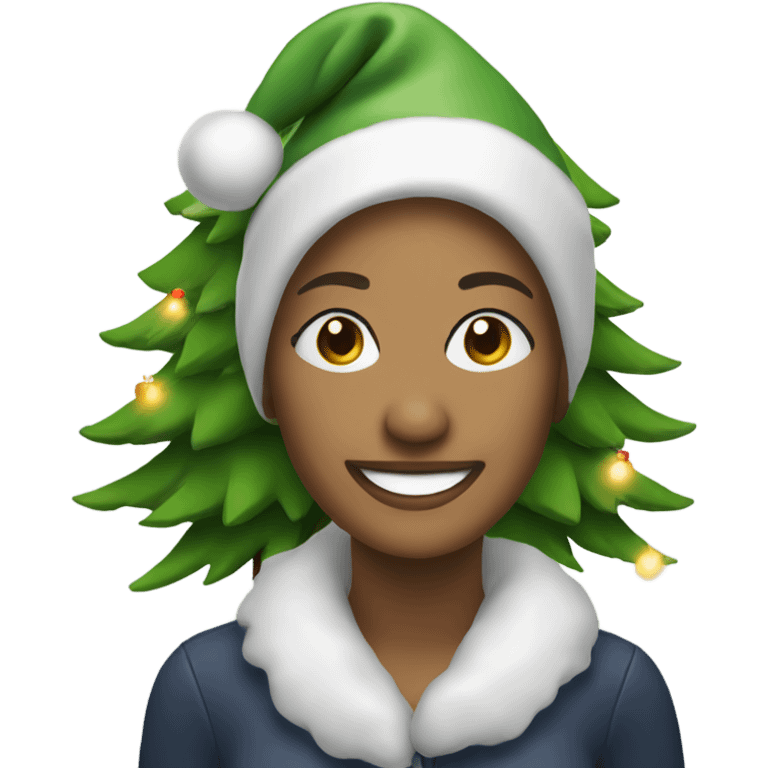 smiling woman by christmas tree emoji