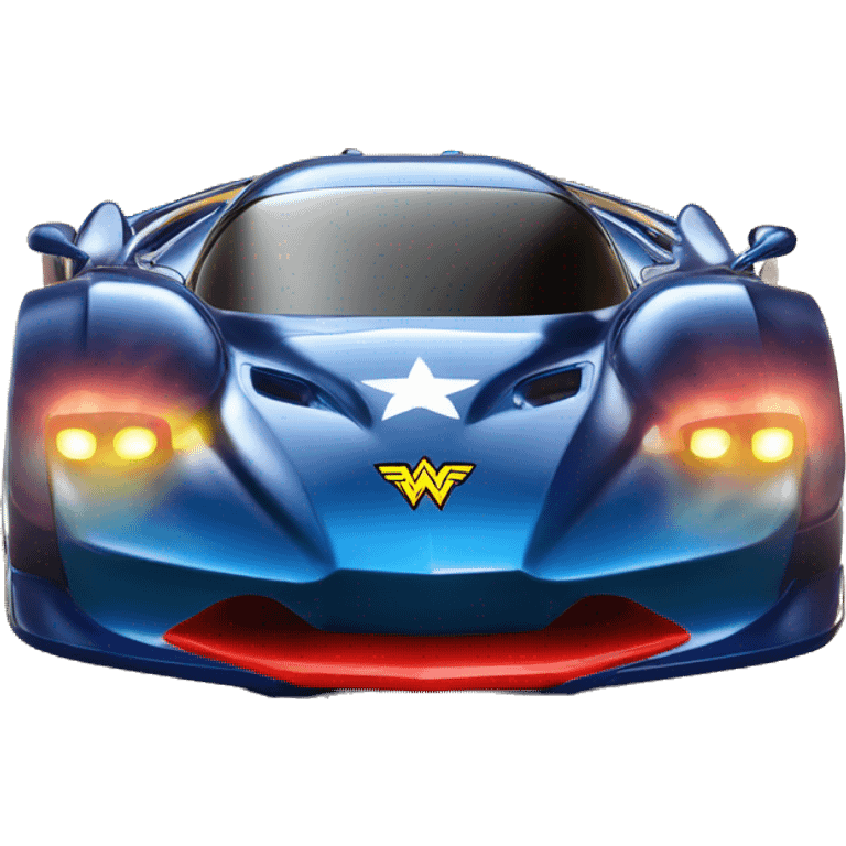 Side view Wonder Woman’s Hypercar hot wheels rc car with large bright headlights at night emoji