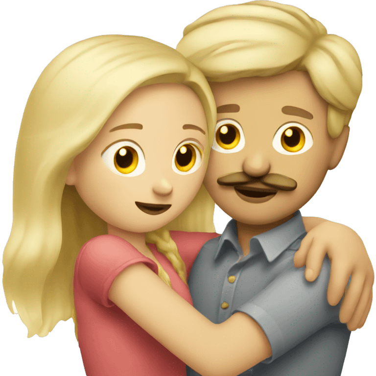 Blonde girl hugging guy with moustache  emoji