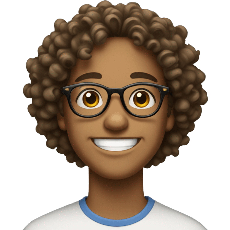 college student, fair skin, round glasses, big smile, curly hair emoji