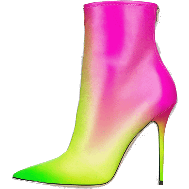 Realistic isolated top view of a pair of hot pink,and lime green ombre Jimmy  Choo stiletto ankle bootie boots.  emoji