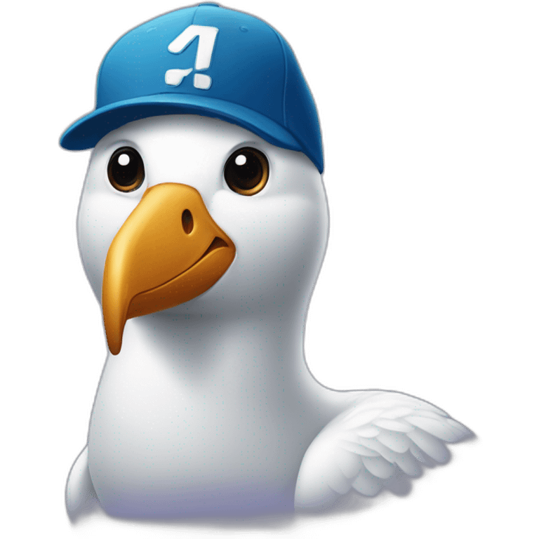 Albatross with a baseball cap that has “Mahalo” written on it emoji