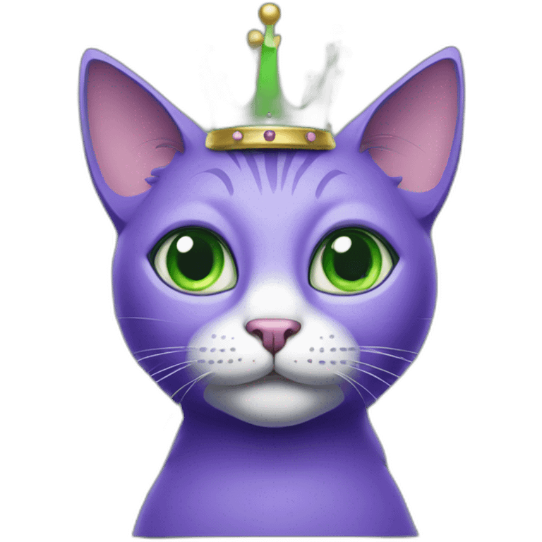 purple cat with big green eyes with the crown  emoji