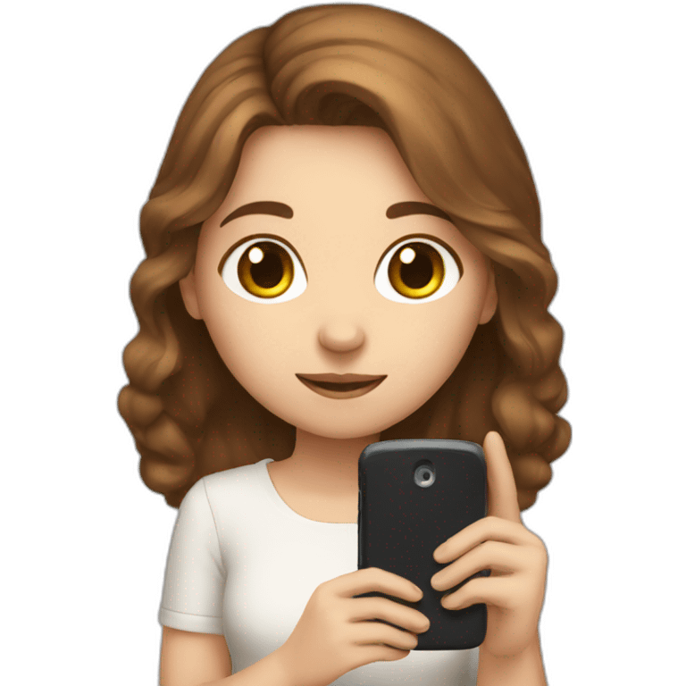 White cute girl with brown hair holding phone emoji