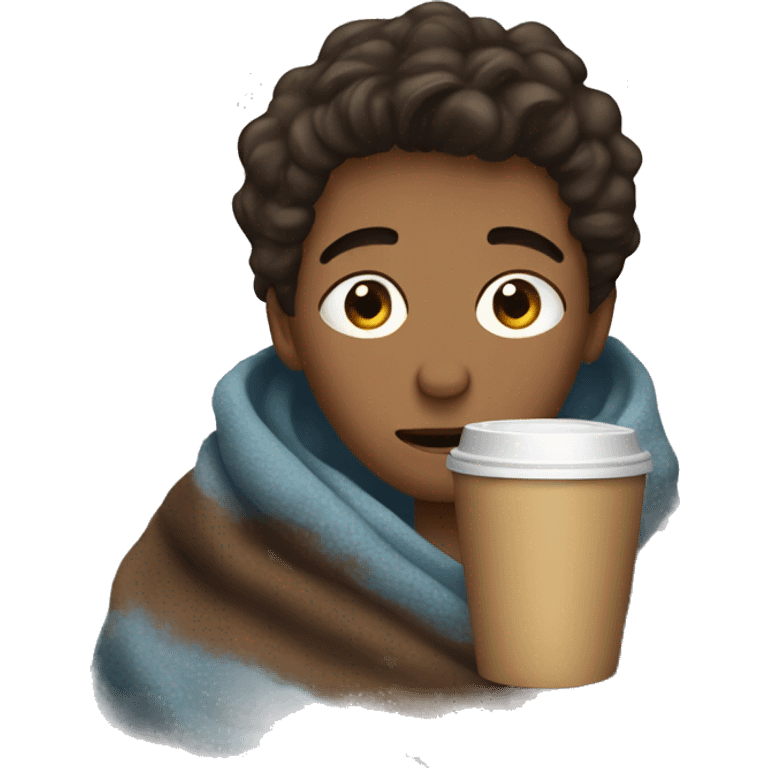 boy inside a blanket sipping coffee eyes closed emoji