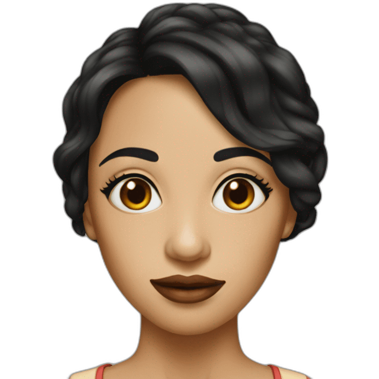 a woman with thin lips black hair emoji