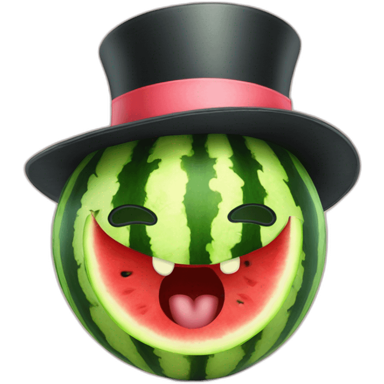 Happy Watermelon slice wearing a top hat emoji