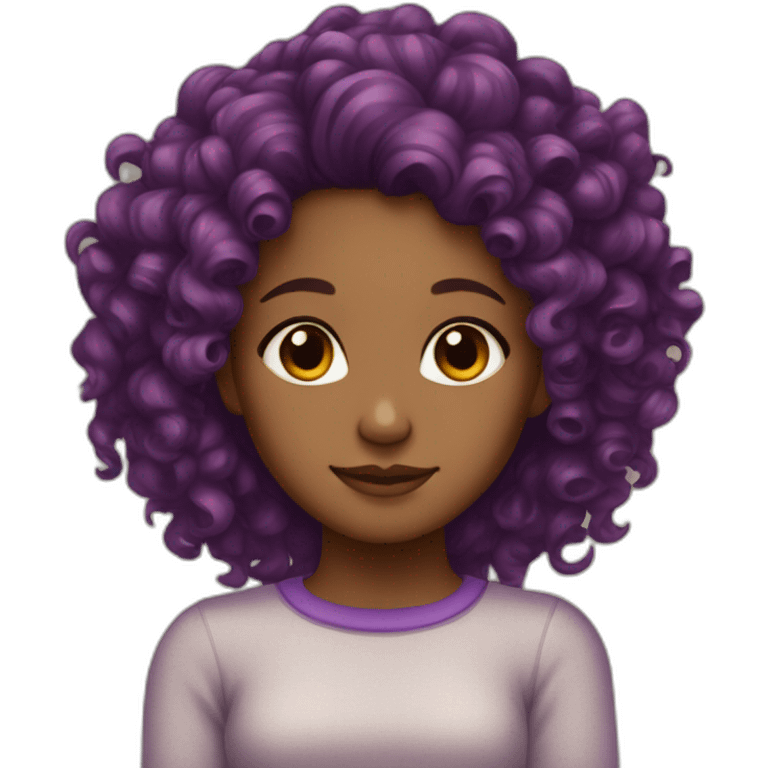 Brown girl with curly hair ends dyied purple emoji