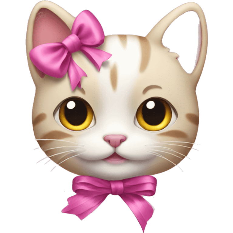 kitty with a ribbon and pink heart emoji