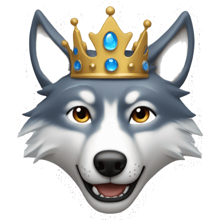 brown-grey wolf blue eyes with crown emoji