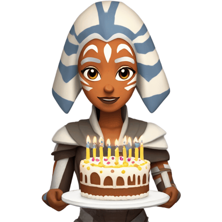 Ahsoka Tano holding a birthday cake with candles emoji