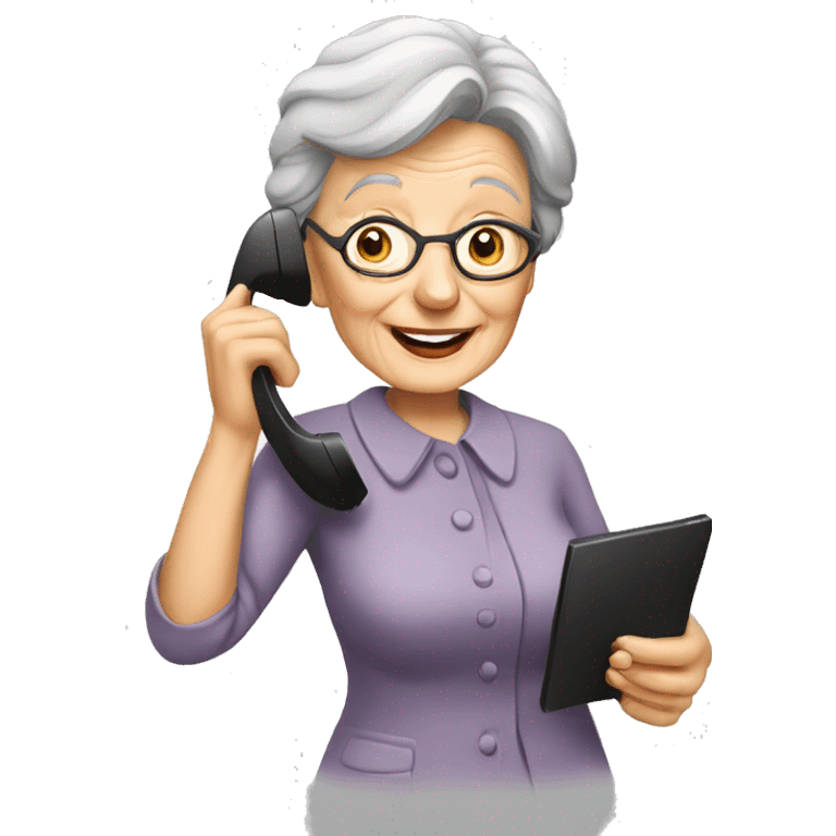 older woman ansewring the telephone emoji