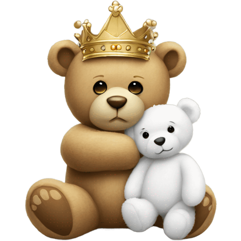 Teddy bear with a crown hugging a smaller white teddy bear emoji