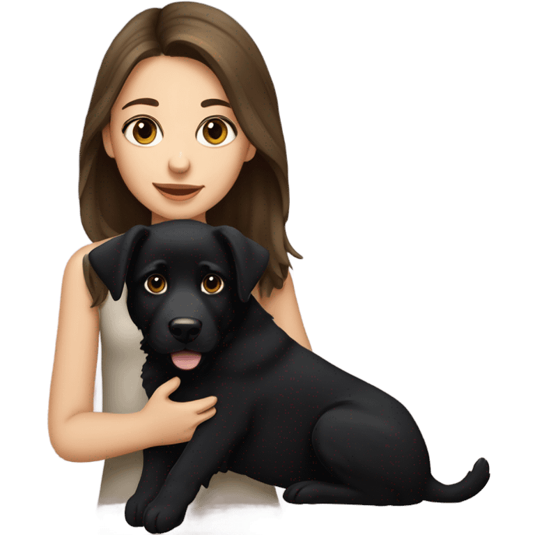 girl with brown hair and hazel eyes holding a black german shepperd puppy emoji