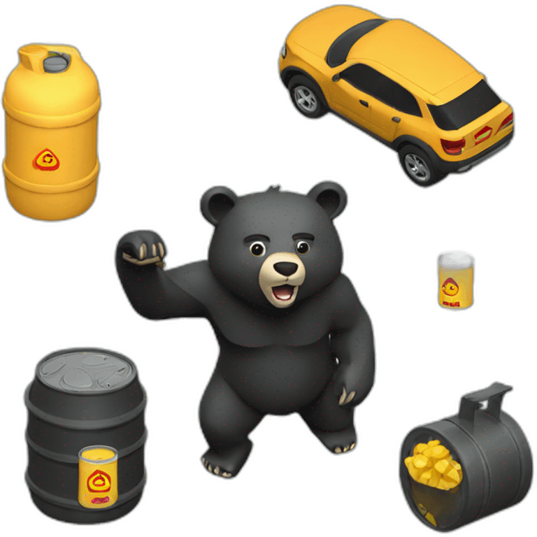 stand Lowpoly black bear with car fuel emoji