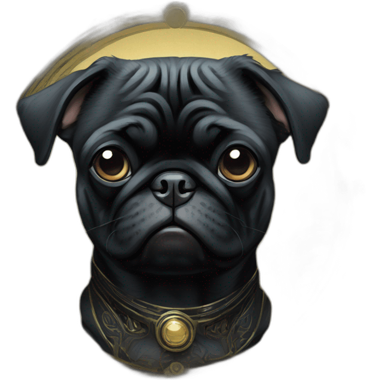 A cyberpunk black pug in Art Nouveau style during 1910 emoji