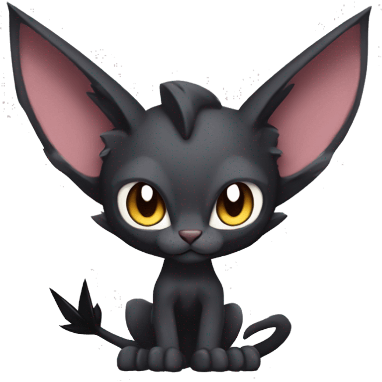 Black edgy Noivern-Litten-Sphynx-Lykoi-Caracal-cat-Fakemon with big bat ears full-body emoji