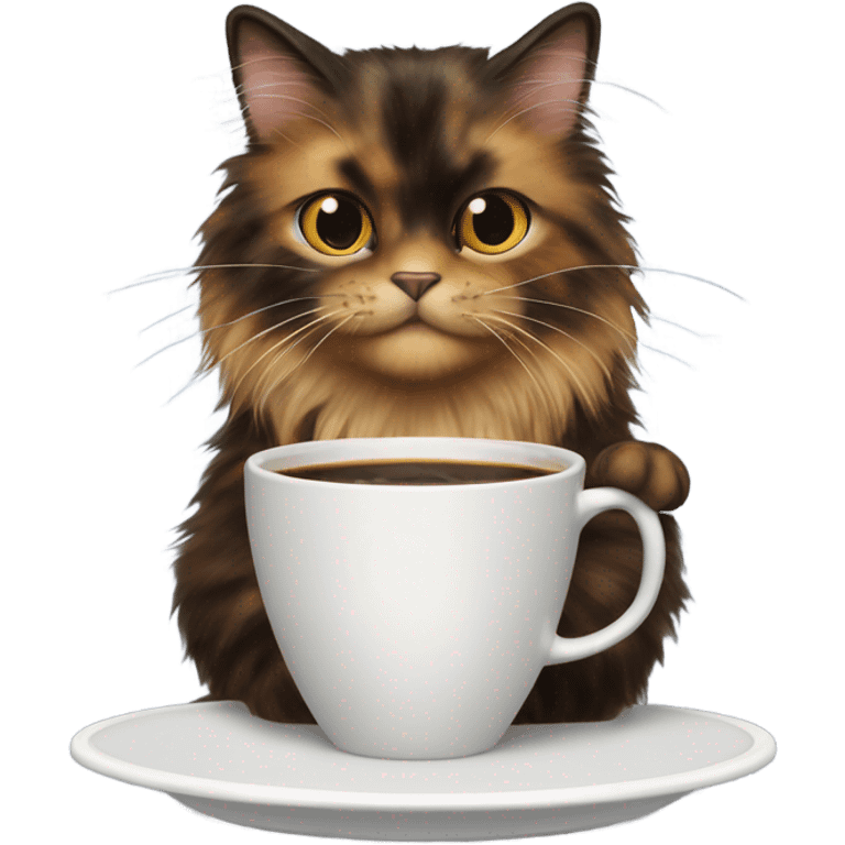 Long hair tortoise shell cat drinking coffee emoji