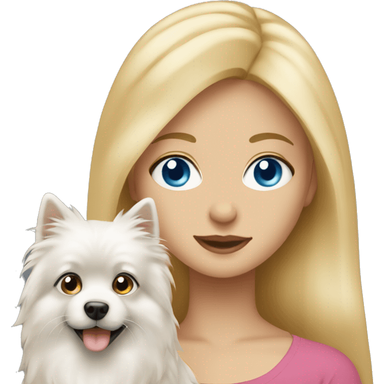 Blonde girl blue eyes holding spitz  emoji