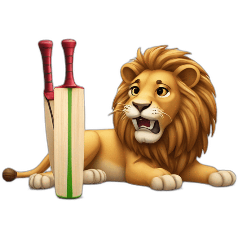 A lion crying beside a cricket bat emoji