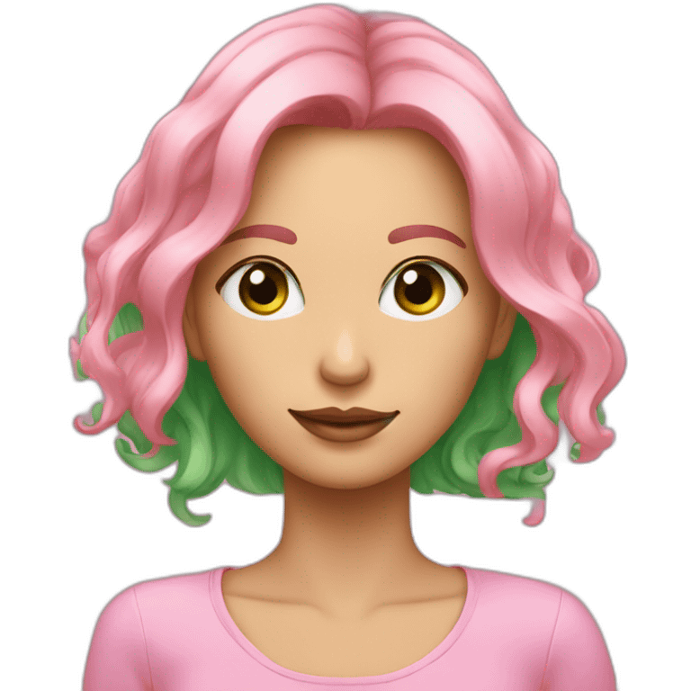 Femme au cheveux rose et vert comme c yeux emoji