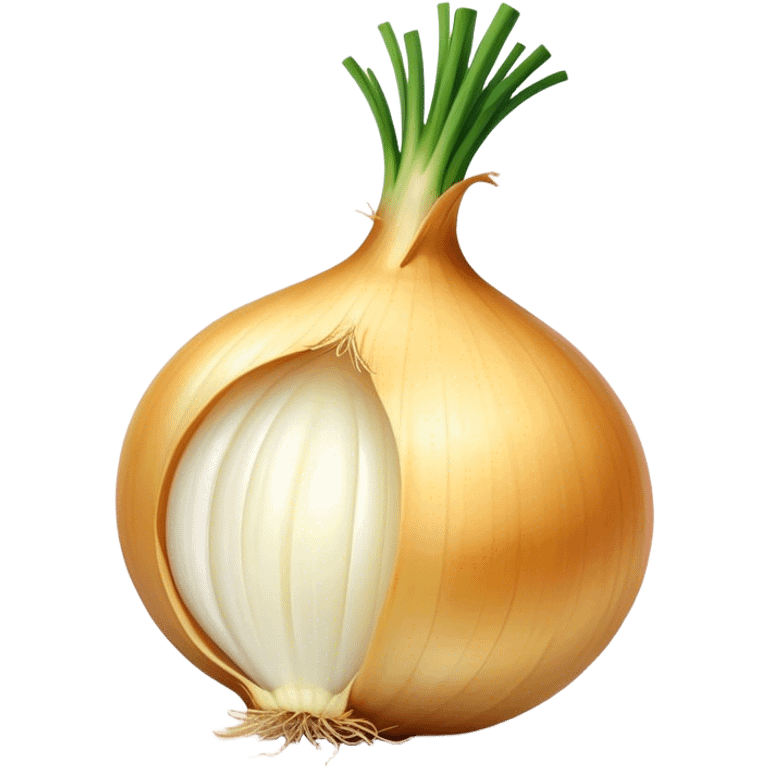 Cinematic crisp white onion, slightly peeled to reveal smooth layers, warm golden tones, rustic and fresh, soft glowing highlights. emoji