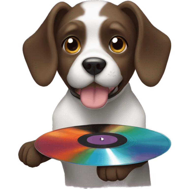 Dog holding a vinyl record  emoji