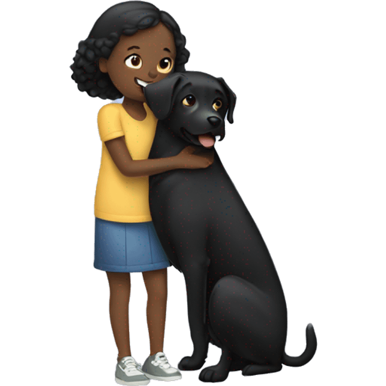 Girl hugging black Labrador dog emoji